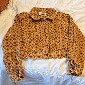 Urban Outfitters, Corduroy, gold and burgundy Floral Jacket